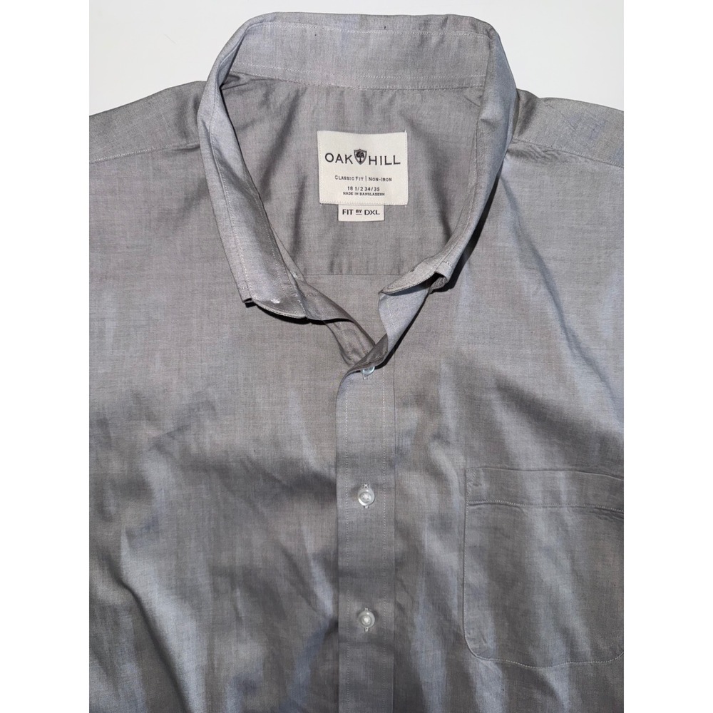 Oak Hill Dress Shirt Mens 18.5 34/35 Grey‎ Classic Fit Non-Iron Button Down